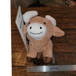 Tuff Toys Durable Plush Highland Cow Squeaky Dog Toy Brown Tan Reinforced Seams
